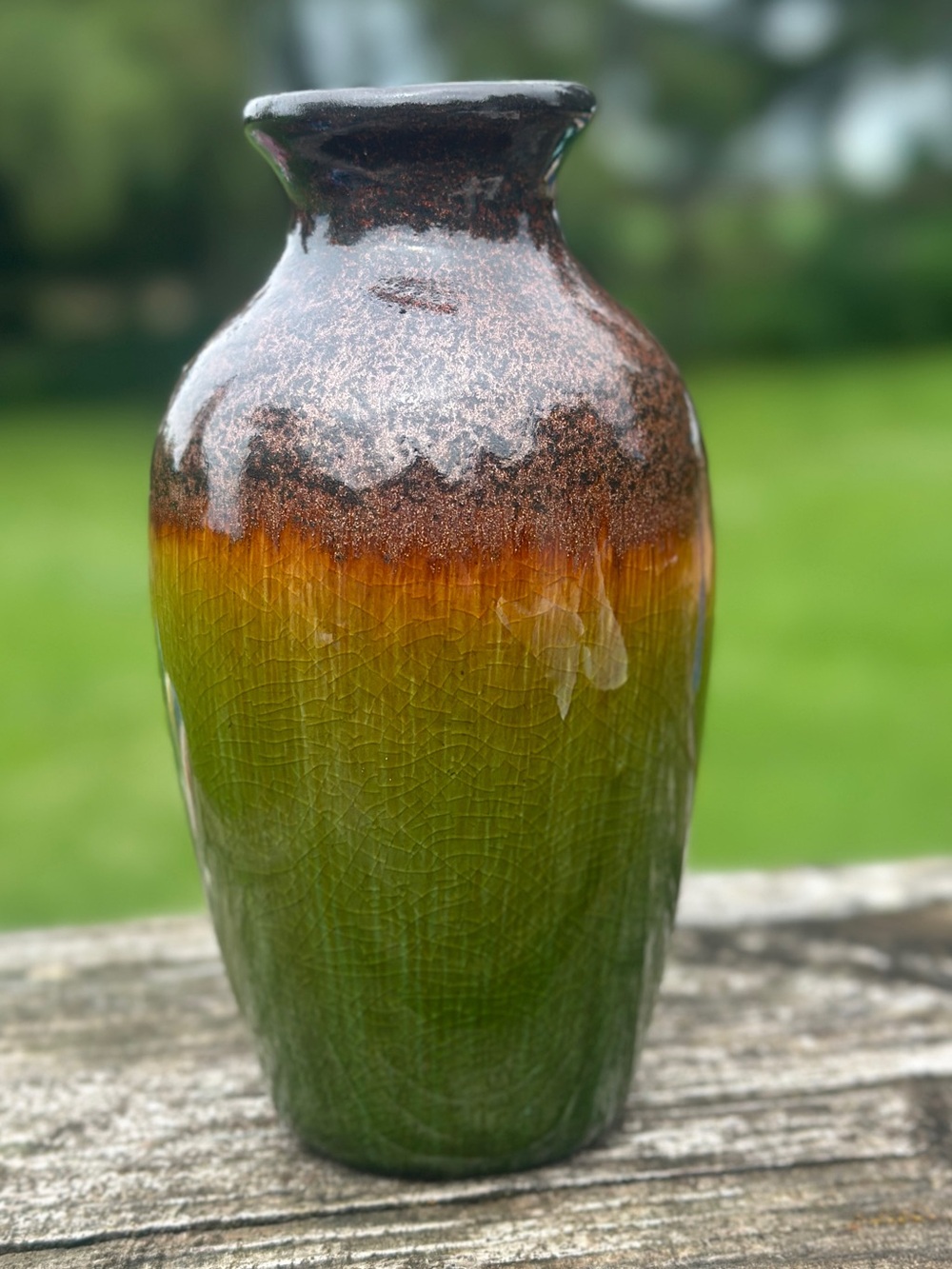 6 in Clay Vase with Sparkle Brown Top and Crackel Green Base